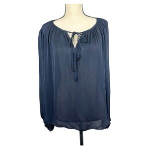 L'AGENCE Blouse Silk Navy Blue Sheer Peasant